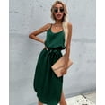thumbnail image 1 of Solid Color Round Neck Tie Waist Round Hem Side Slit Dress for Women, 1 of 3