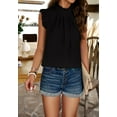 thumbnail image 1 of Solid Color Ruffle Neck Blouse, Black, Small, 1 of 5