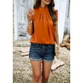 thumbnail image 1 of Solid Color Ruffle Neck Blouse, Orange, Large, 1 of 5
