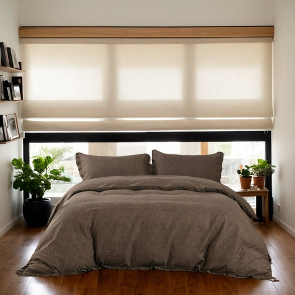 Solid Color Ruffled Edge Polyester Duvet Cover Set, 3-Piece (1 Duvet Cover + 2 Pillow Shams, Comforter & Pillows Not Included), 4 Colors (Brown, Pink, Gray, Mauve), Queen/King Sizes