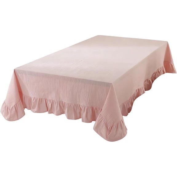 Solid Color Ruffled Tablecloth Cotton Rectangular Square Table Cover Decoration for Kitchen Dinningpink
