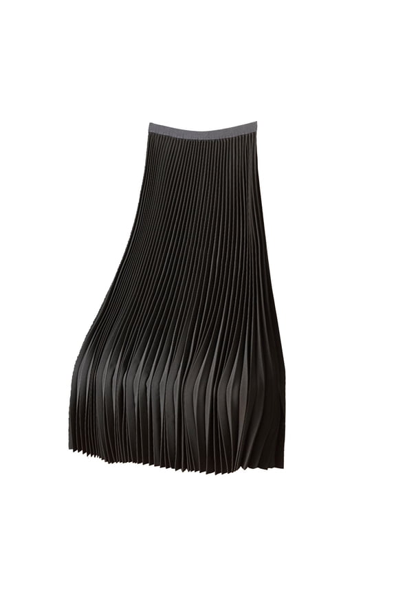 Women's Pleated Plaid Skirt with Elastic Waist, Black, Black