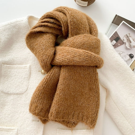 Solid Color Scarf Womens Winter Warm Wool Blend Knitted Soft Breathable Elastic Neck Warmer Warm Scarf