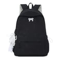 thumbnail image 1 of Solid Color School Backpack, Bow Embroidery Backpack with Pendant, Lightweight Breathable Bookbag for Middle School College, Black, 1 of 9