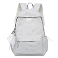 thumbnail image 1 of Solid Color School Backpack, Bow Embroidery Backpack with Pendant, Lightweight Breathable Bookbag for Middle School College, Gray, 1 of 9