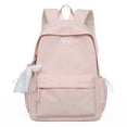 thumbnail image 1 of Solid Color School Backpack, Bow Embroidery Backpack with Pendant, Lightweight Breathable Bookbag for Middle School College, Pink, 1 of 10