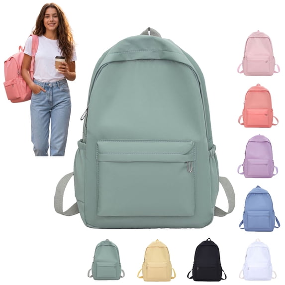Solid Color School Backpack for Teen Girls & Women, Lightweight Water Resistant Laptop Bookbag, Casual Multi Pocket Daypack for Middle School, College, Daily Commute and Short Travel