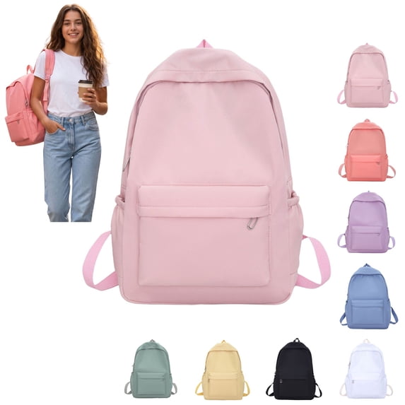 Solid Color School Backpack for Teen Girls & Women, Lightweight Water Resistant Laptop Bookbag, Casual Multi Pocket Daypack for Middle School, College, Daily Commute and Short Travel