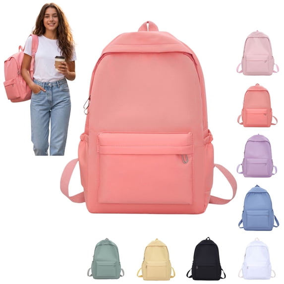 Solid Color School Backpack for Teen Girls & Women, Lightweight Water Resistant Laptop Bookbag, Casual Multi Pocket Daypack for Middle School, College, Daily Commute and Short Travel