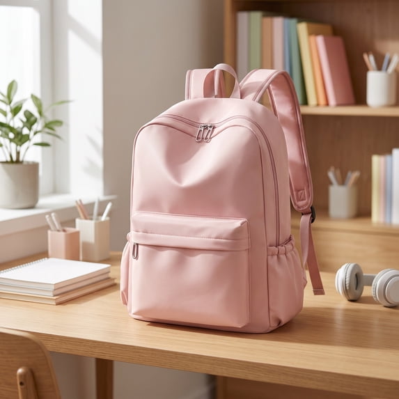 Solid Color Schoolbag Large Capacity Backpack for Students Daily Use