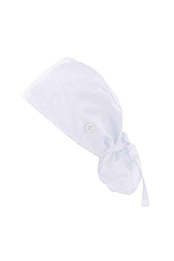 Solid Color Scrub Caps for Women Ponytail Cute Nursing Nurse Hats for Long Hair wth Buttons Washable Nurse Cap White Free Size