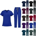 thumbnail image 1 of Solid Color Scrub Set for Women, Short Sleeve Mock Neck Top & Elastic Waist Pants, Simple & Comfortable CNA Uniform for Daily Wear Gray L, 1 of 4