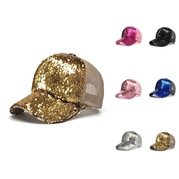 Solid Color Sequined Net Baseball Cap, Fashionable Sunshade Trucker Hat for Women Girls, Sparkly Golf Visor Hop Beach Travel 80s Party Bling Sun Hat