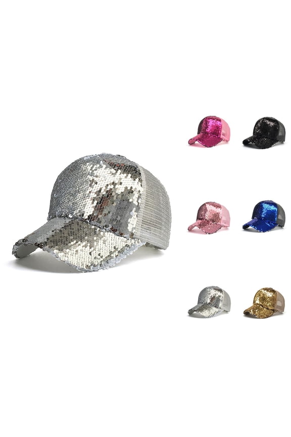 Solid Color Sequined Net Baseball Cap, Fashionable Sunshade Trucker Hat for Women Girls, Sparkly Golf Visor Hop Beach Travel 80s Party Bling Sun Hat
