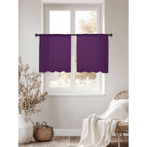 Solid Color Sheer Curtains 54Inches Long 2 Panels, Semi Sheer Rod Pocket Window Curtains Light Filtering Drapes Purple for Living Room Bedroom