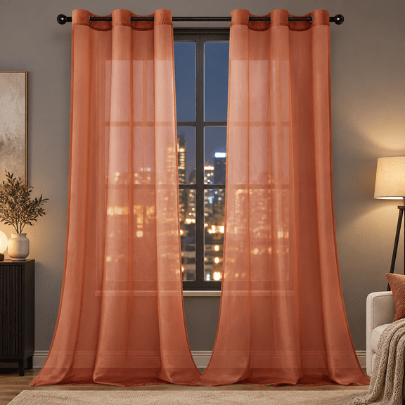 Solid Color Sheer Curtains 84 Inches Long 2 Panels Set - Fall Terracotta Rust Lightweight Grommet Light Filtering Window Voile Drapes for Bedroom Living Room W42 x L84, Burnt Orange