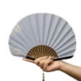 thumbnail image 1 of Solid Color Shell Shape Fan Natural Fiber Fabric Foldable Breathable Hand Fan, 1 of 9