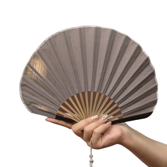 Solid Color Shell Shape Fan Natural Fiber Fabric Foldable Breathable Hand Fan