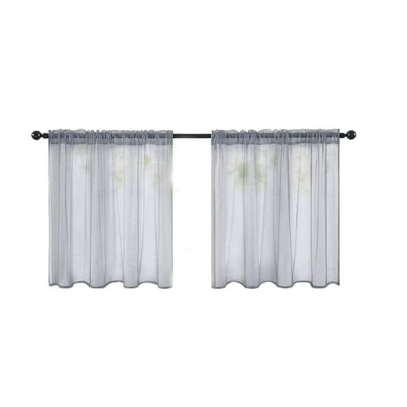 Solid Color Short Curtains | Semi Sheer Kitchen & Bathroom Window Curtains with Rod Pocket | Light Filtering & Privacy | 2 Panels