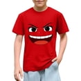 thumbnail image 1 of Solid Color Short Sleeve Graphic Tee for Kids with Cute Expression Print, Loose Fit and Comfortable Fabric for School and Play, 1 of 6