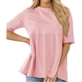 thumbnail image 1 of Solid Color Short Sleeve Women High Waist Casual Blouse Babydoll Tops, 1 of 6