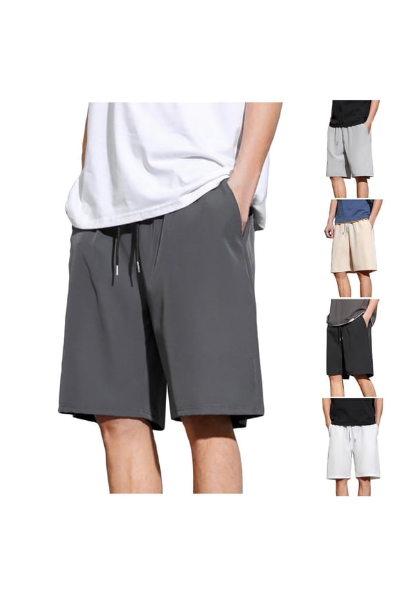 Solid Color Shorts for Men with Zipper Pockets Summer Athletic Drawstring Beach Shorts Hiking Classic Fit Elastic Waist Work Shorts Dark Gray XXL