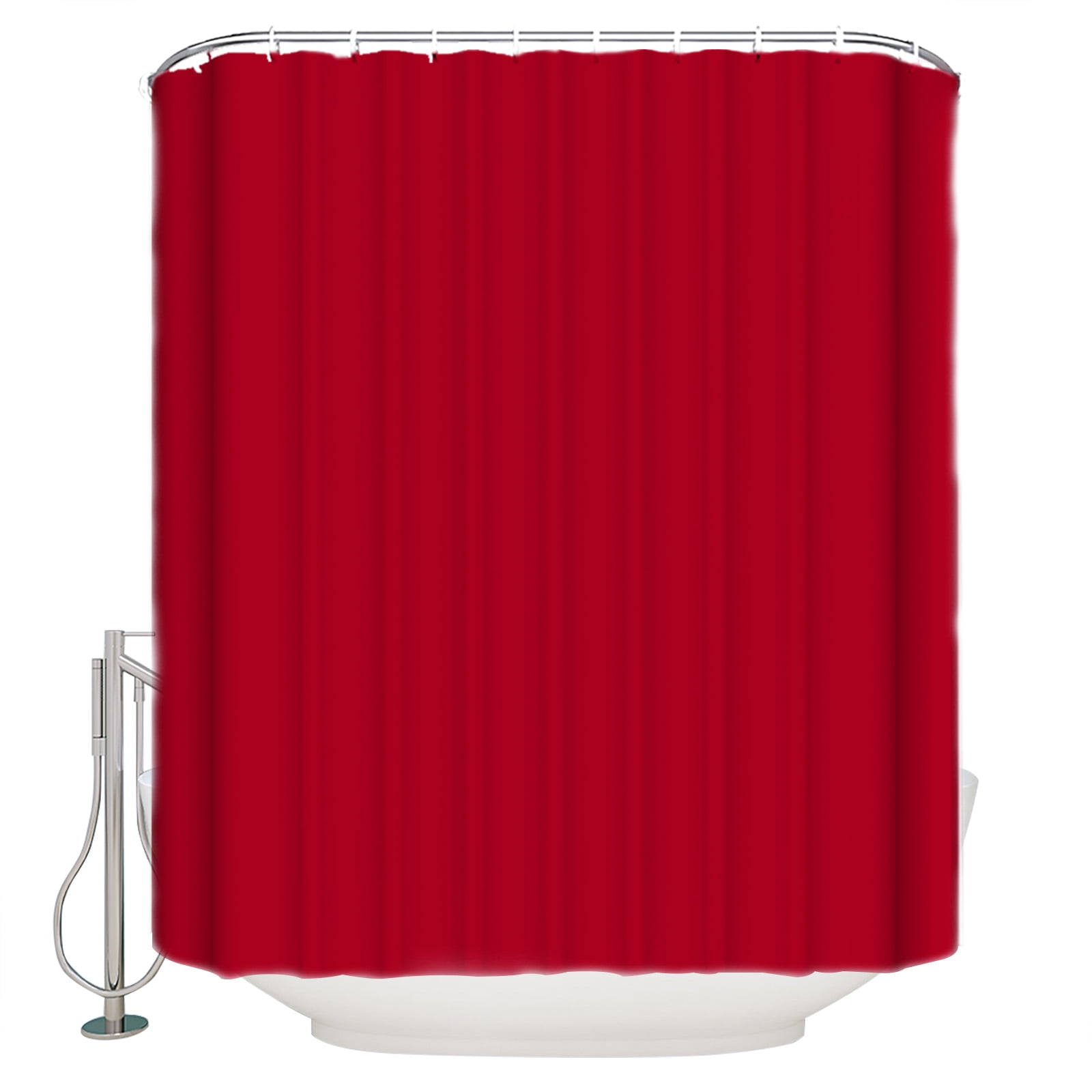 Solid Color Shower Curtain, 60" x 72", Red Waterproof Bathroom Curtain Washable Shower Curtain Set with 12 Hooks