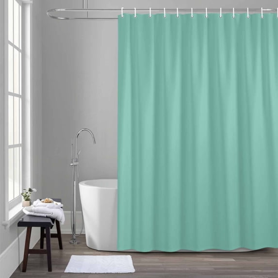 Solid Color Shower Curtain for Bathroom Decor, Medium Aqua Marine Waterproof Fabric Shower Curtain, 36"x72" Set with 12 Hooks
