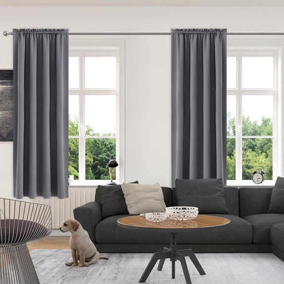Solid Color Silk Blackout Curtain, Total Light Blocking Heat Insulation Noise Reduction Drape, Scandinavian Style Energy Saving Easy Install Panel for Bedroom Kitchen Living Room Home Cinema