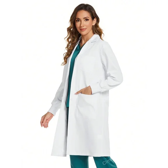 Solid Color Single-Breasted Casual Long Sleeve Lab Coat With Ribbed Cuffs