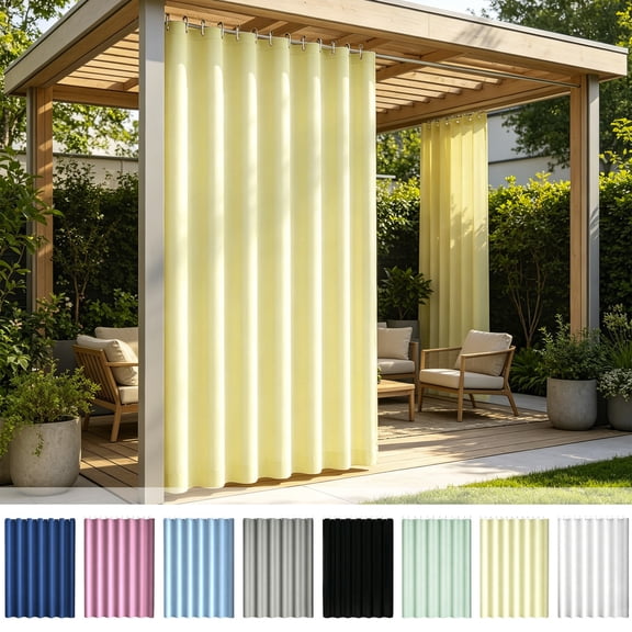 Solid Color Single Sheet Waterproof Outdoor Curtain Equipped With Plastic Rings, Wind Rain Resistant Fabric Curtain for Patio Shading, Privacy Protection and Outdoor Leisure Decoration, J-Navy