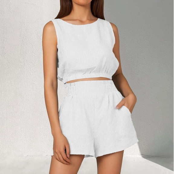 Solid Color Sleeveless Short Tee Shirt Pants Loose Casual Two Piece Suit Womens Bathing Suit Swimwear for Women with Shorts Bathing Pants Boy Shorts Swimsuit Fishnet Dress for Women plus Size Beach