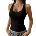 thumbnail image 1 of Solid Color Sleeveless Tank Top For Layering Casual Wear Comfortable Stretch Versatile Basic Camisole Women's Knit VestBlackM, 1 of 5