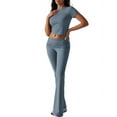 thumbnail image 1 of Solid Color Slim Fit Short Sleeve Trousers Suit Gray Blue XXL, 1 of 8