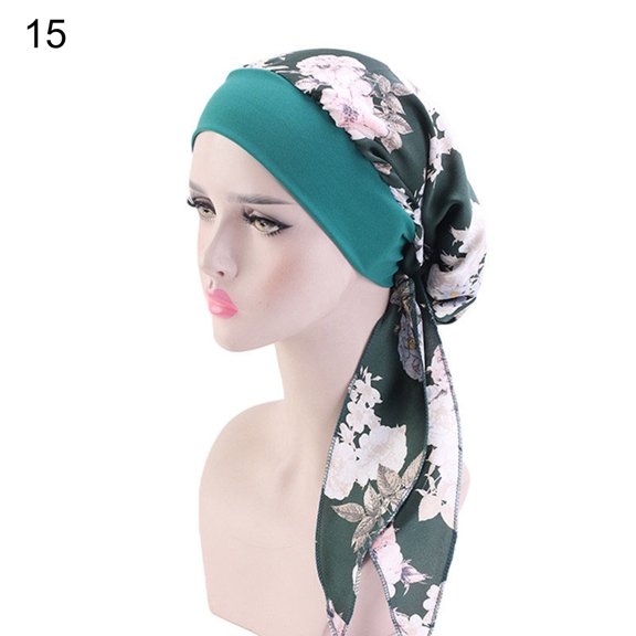 Solid Color Smooth Headscarf Cap Traditional Imitation Silk Lacing Up Head Wrap Hair Accessories