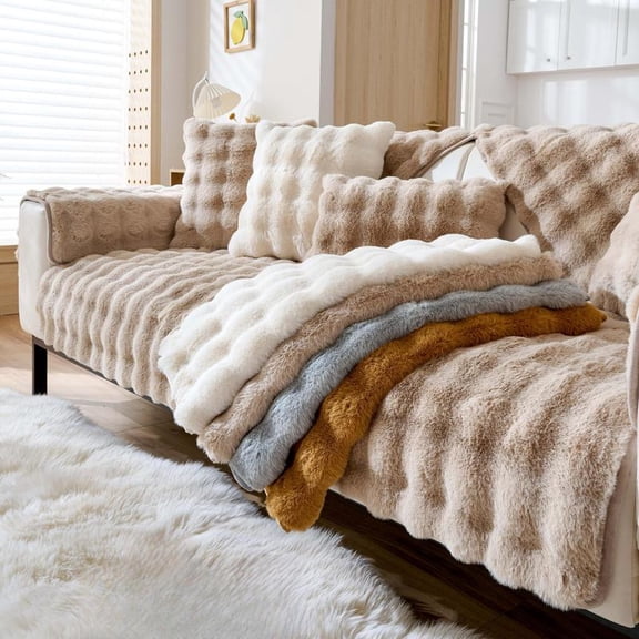 Solid Color Sofa Cover, 1 Count Non-slip Cover, Couch Covers, Sofa Slipcover, Bubble Fleece Warm and Pet Friendly, Can Be Used As Floor Cushion, Bedside Cushion