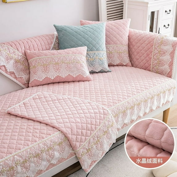Solid Color Sofa Cover Universal Plaid Plush Non-Slip Thickened Living Room Sofa Cover Warm Soft Sofa Cushion Armrest Back Towel (pink,110x210cm 1pcs)