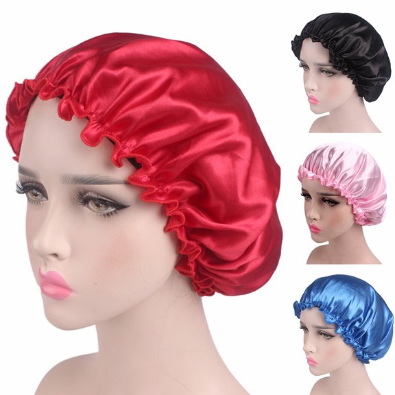 Solid Color Soft Satin Sleeping Cap Night Sleep Hat Hair Care Elastic Bonnet