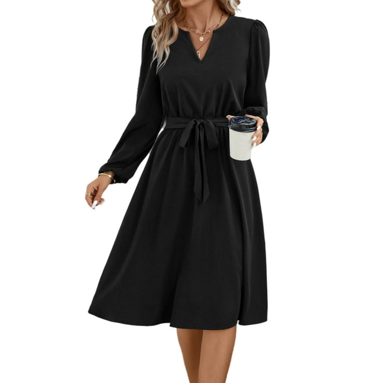Fashion Casual Solid Split Joint Slit V Neck A Line Dresses (Without Belt)(5 colors) Fashion Casual Solid Split Joint Slit V Neck A Line Dresses (Without Belt)(5 colors)