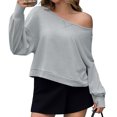 thumbnail image 1 of Solid Color Spring Fall Long Sleeve Off Shoulder Casual Crop Sweatshirt, 1 of 6