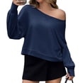 thumbnail image 1 of Solid Color Spring Fall Long Sleeve Off Shoulder Casual Crop Sweatshirt, 1 of 6