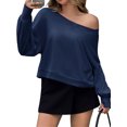 thumbnail image 1 of Solid Color Spring Fall Long Sleeve Off Shoulder Casual Crop Sweatshirt, 1 of 6