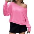 thumbnail image 1 of Solid Color Spring Fall Long Sleeve Off Shoulder Casual Crop Sweatshirt, 1 of 6