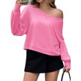 thumbnail image 1 of Solid Color Spring Fall Long Sleeve Off Shoulder Casual Crop Sweatshirt, 1 of 6