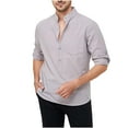 thumbnail image 1 of Solid Color Stand Collar Shirts for Men Plus Size Long Sleeeve Button Blouse Trendy Casual Cotton Pullover Tops, 1 of 4