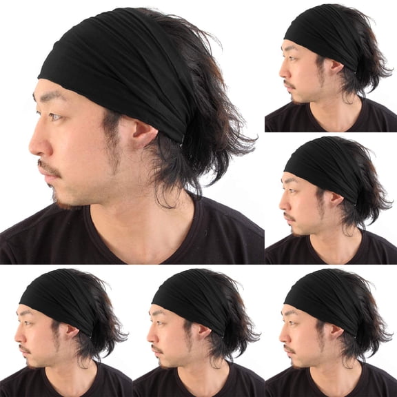 Solid Color Stretch Headband Japanese Style,Comfortable Lightweight Head Wraps Elastic Bandana,Workout Headband for Men and Women Black 10pcs