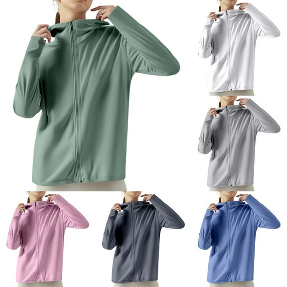 Solid Color Summer Ice Silk Uv Protection Sun-Protective Clothing Hooded Outdoor Sun-Protective Clothing Blue L