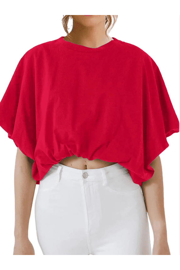 Solid Color Summer Women Crew Neck Crop Tops
