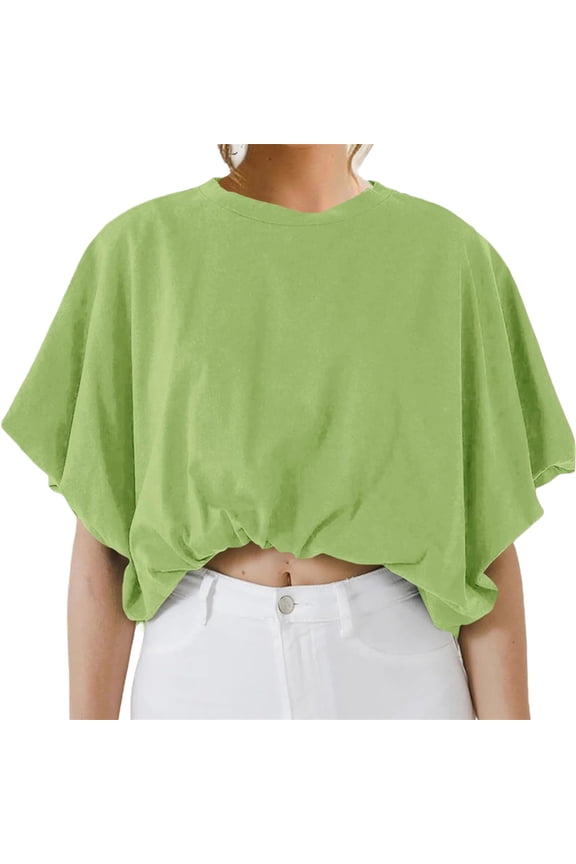 Solid Color Summer Women Crew Neck Crop Tops