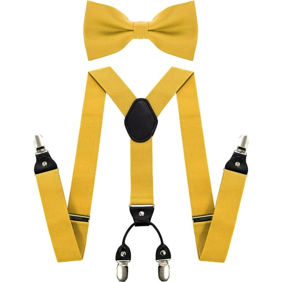 Solid Color Suspender and Silk Bow Tie Sets for Men